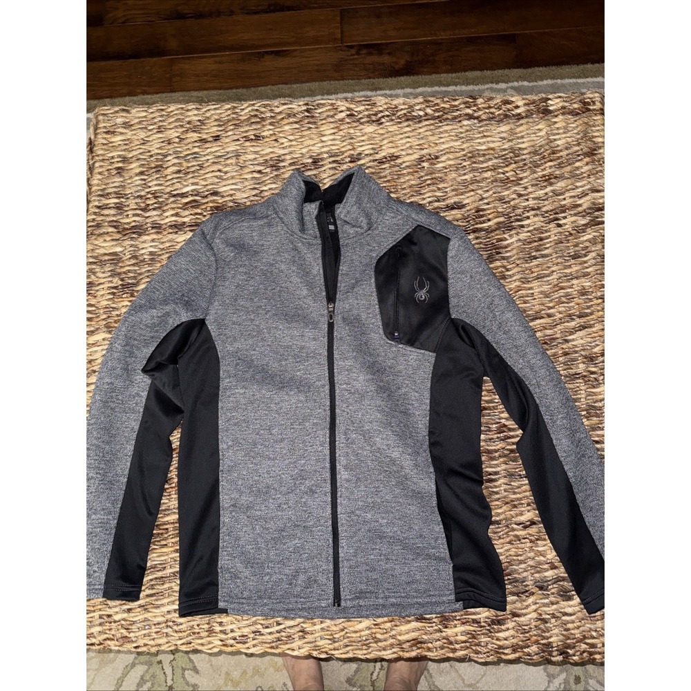 Spyder Jacket Adult Large Gray Black Full Zip Pocket Fleece Coat Logo Mens L